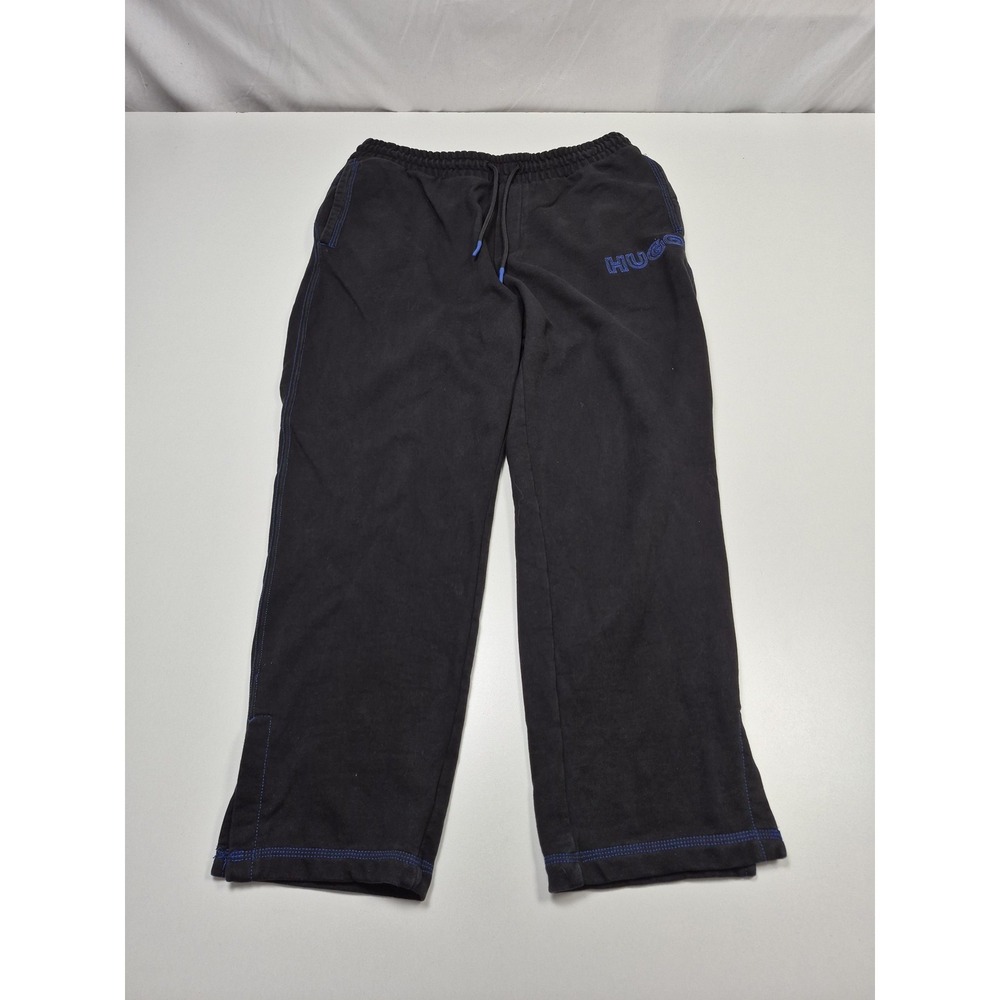 HUGO Sweatpants Mens Large Black Fleece Logo Pants Elastic Waistband Lounge